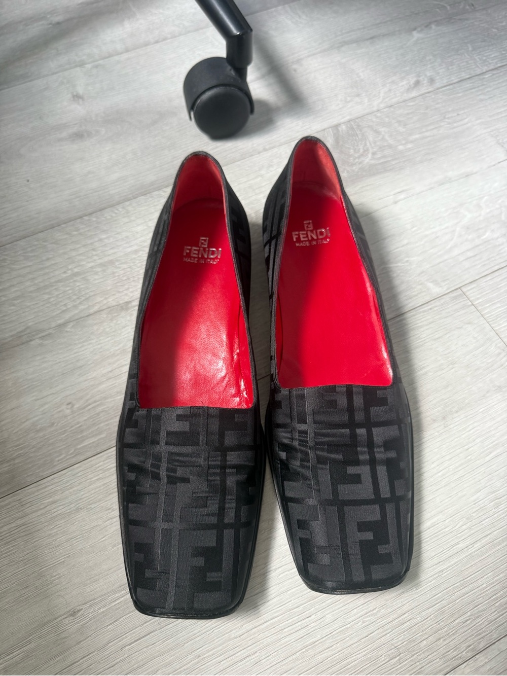 Fendi Black Monogram Slip-On Loafers with Red Lining